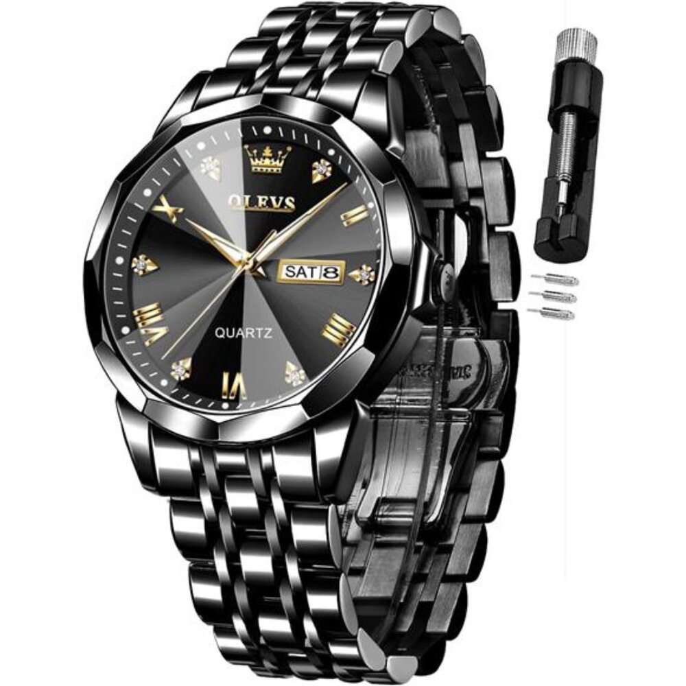 Watch for Men Diamond Business Dress Analog Quartz Stainless Steel Waterproof